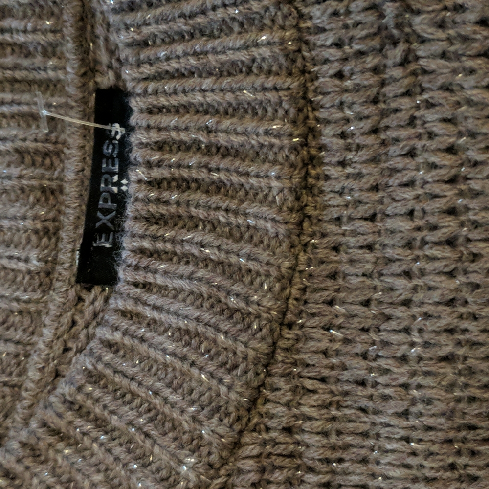 Express * Metallic Thread Pullover Taupe Medium - image 6